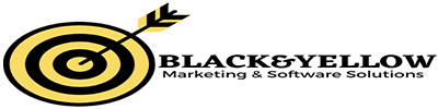 Black and Yellow Marketing and Software Solutions Logo